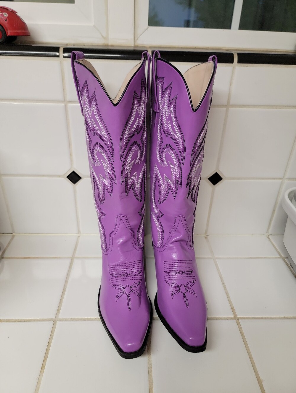 Purple Western Faux Leather  Pull On Style Boots